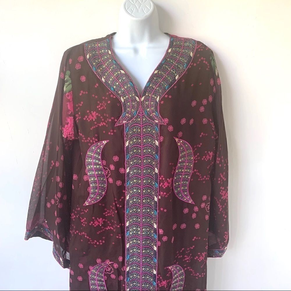 ORNATE FLOWY ASIAN SEQUIN EMBROIDERED DRESS